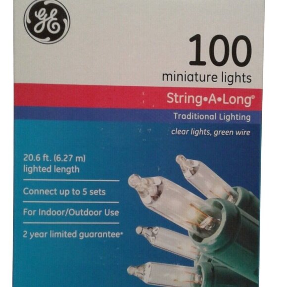 GE 100 Miniature String Lights Clear Bulbs Green Wire 20.6 Ft Indoor Outdoor Use - Picture 4 of 4